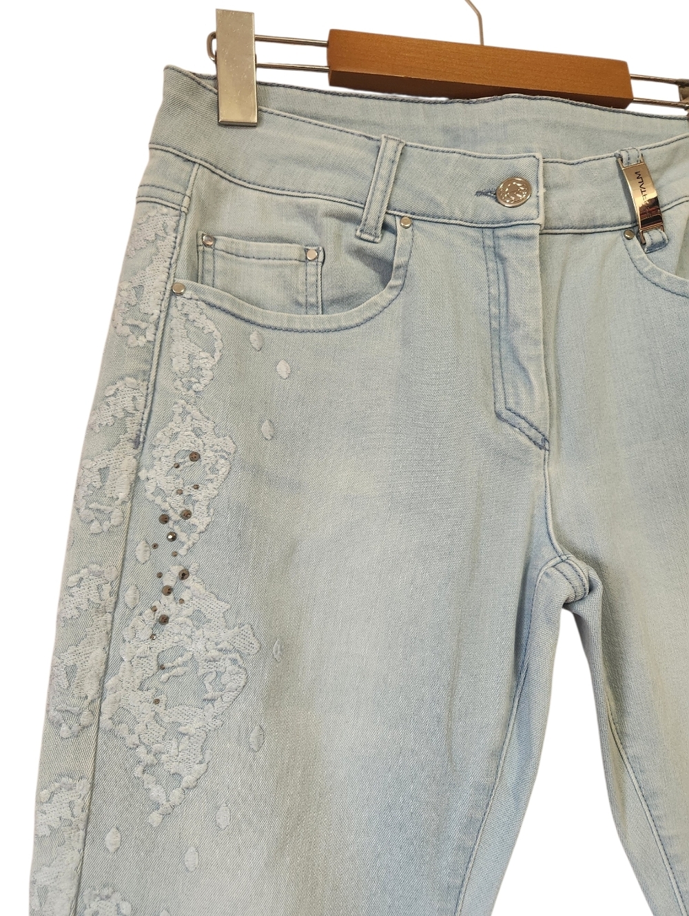 Sportalm Lunna Embellished Skinny Jeans Lace & Rhinestone Glam Like New Size 6 - Picture 4 of 9